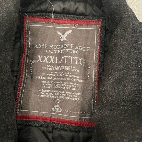 [3XL]American Eagle Men Black Insulated Wool Pea Coat Jacket Zip Snap Closure - Picture 5 of 9